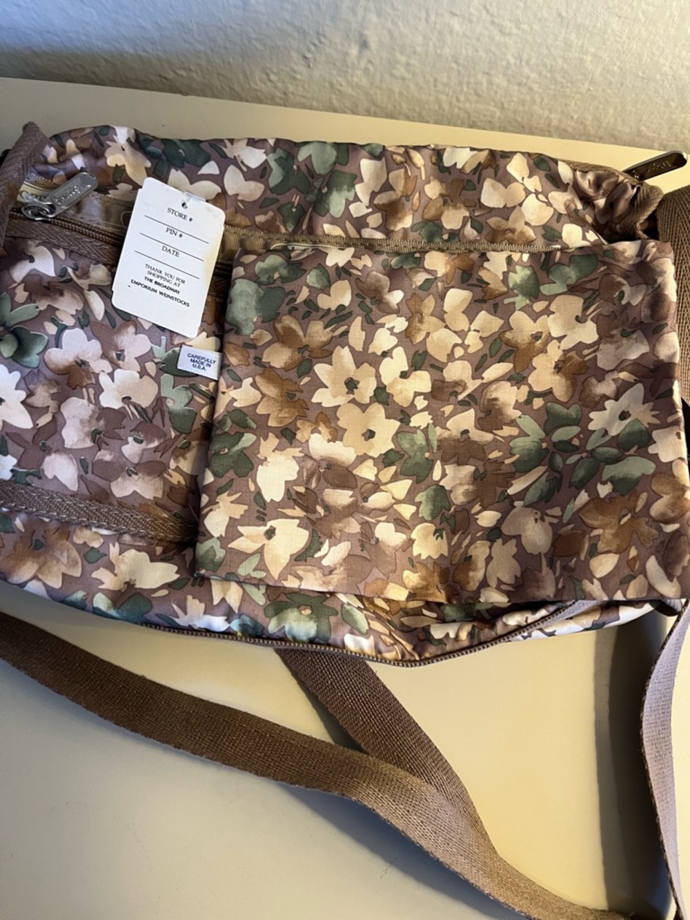 LeSportsac Floral Crossbody Bag in Taupe, Green and Cream - Picture 8 of 8
